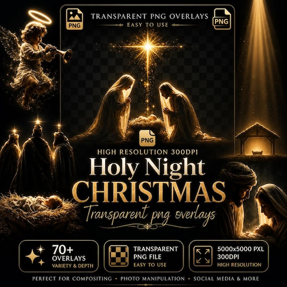 Nativity PNG Overlays: Christian Christmas Graphics (Digital Download 5000x5000 px)