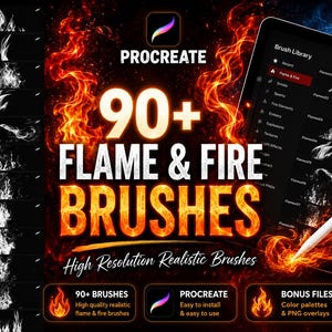 Realistic Fire Flame Brushes: Procreate Smoke & Spark Effects (90+)