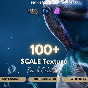 Mermaid Scale Photoshop Brushes: Dragon Reptile Skin Texture Stamp Set (.ABR File)