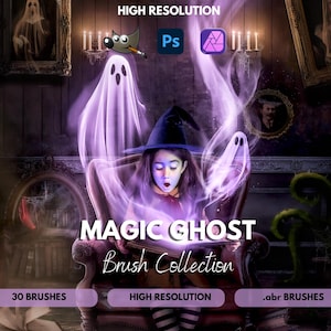 Photoshop Ghost Brush-bundel: Spooky Magic Effects (digitale download .abr-bestandsindeling)