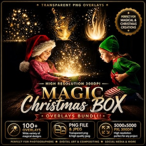 Gold Christmas Light Overlays: Magic Photo Editing Clipart (Digital Download)