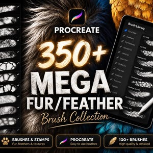 Procreate Fur & Feather Brush Set: meer dan 350 penselen met dierenhaartexturen (digitale download)