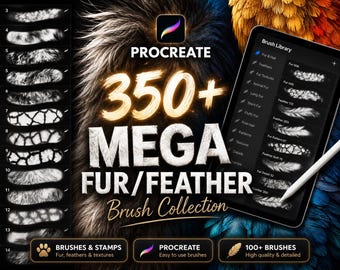 Ensemble de pinceaux Procreate pour fourrure et plumes : plus de 350 pinceaux de texture de poils d'animaux (téléchargement numérique)