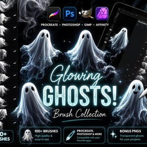 Ghost Brush Set Eerie Stamps 100+ Ghost Bundle | Ghost Overlays, Photoshop Brushes & Procreate Brushes | Halloween Ghosts | Digital Download