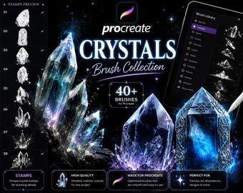 Glowing Crystal Procreate Brushes: Fantasy Art Stamp Brush Set (Digital Download)