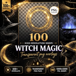 Hexen-Elemente PNG-Overlays: Magische Cliparts für digitale Kunst (Digitaler Download 5000x5000pxl)