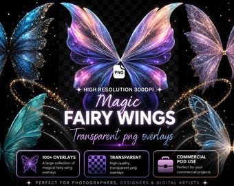 Fairy Wing Overlays: Glitter, Lace, Tulle PNG (Digital Download)