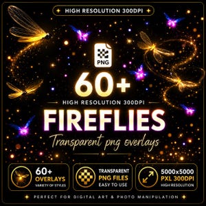 Fireflies Photo Overlays: PNG Magic Light Effects (Digital Download)