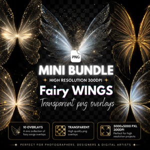 Magic Fairy Wings Photo Overlays: Fantasy Light Effects (Digital Download, 5000x5000 px)