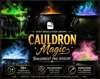 Halloween Cauldron Overlays: Magic Smoke & Bubbles Photo Effects (PNG Digital Download