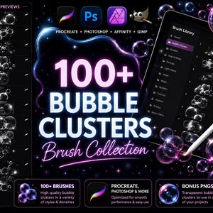 Magic Bubble Brushes, Procreate & Photoshop ABR | Glowing Bubble Cluster Effect + Bonus PNG Overlays