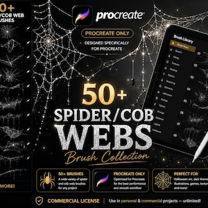 Procreate Spiderweb Brushes: 59 Halloween Web Stamp-effekter (digital nedladdning)