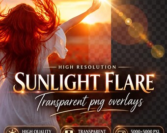 Sun Flare Lens Overlays: Transparent Sunlight PNG (Digital Download)