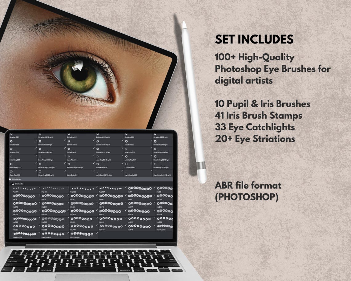 100 Eye Brushes for Photoshop: Iris, Glare, Striations (abr File ...