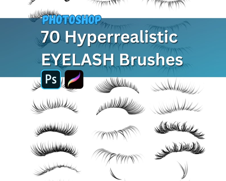 Photoshop eyelashes brushes. Photoshop volume lashes, photoshop brushes eyelashes, hyperrealistic eyelashes, Instant digital download zdjęcie 1