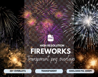 Realistic Fireworks overlays, transparent png fireworks overlay, fireworks, photo overlays, transparent png, instant download commercial use