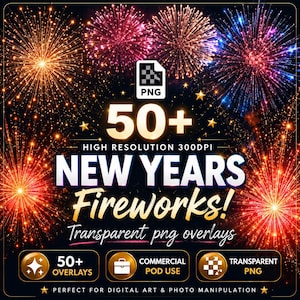 New Years Fireworks overlays, transparent png fireworks overlay, fireworks, photo overlays, transparent png, instant download commercial use