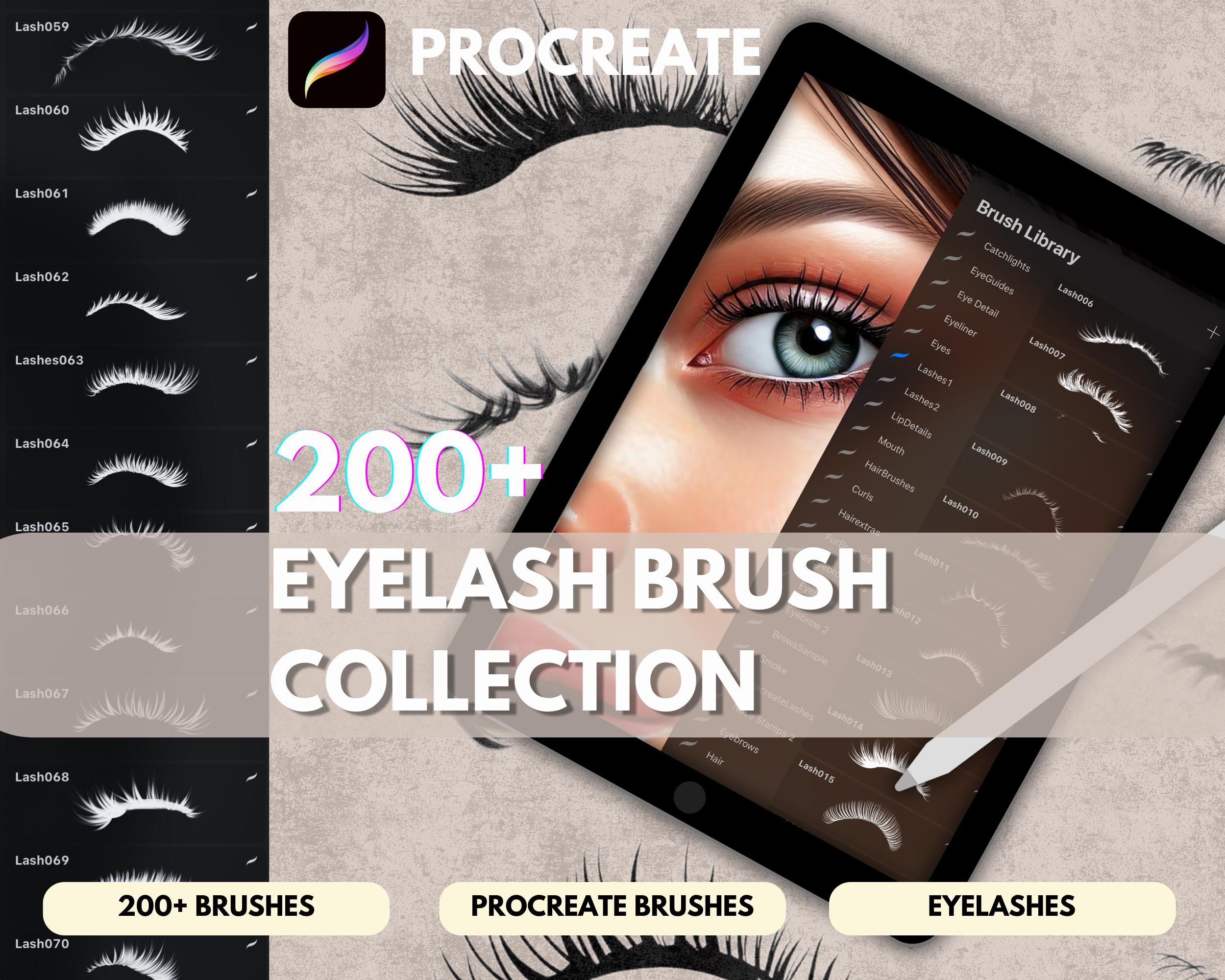 Pinceles de pestañas para Procreate – 200+ sellos de pestañas realistas y pinceles de detalle para ojos