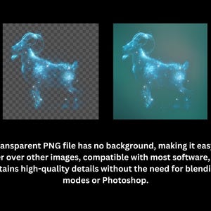 May include: A digital illustration of a ram, rendered in a celestial style with blue and white glowing particles. The image is a transparent PNG file, as stated in the text below the image.