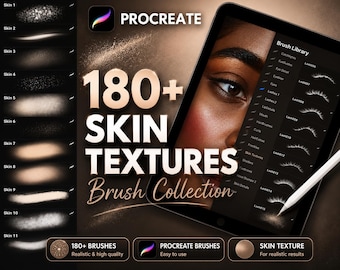 Procreate Skin Brushes: 180+ Texture, Pore, Freckle Brushes (Digital Download)
