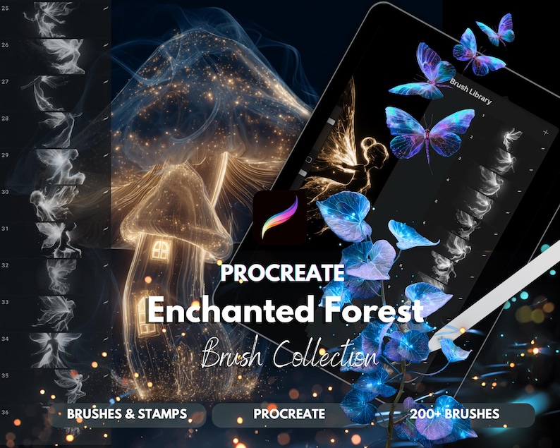Magic Forest Procreate Brushes: 200+ Glow Effects, Fairy Stamps ...