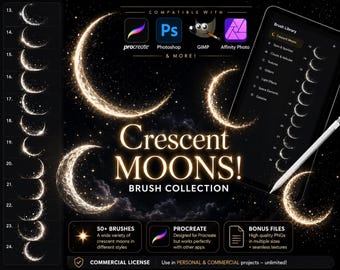 50+ Magic Crescent Moon Stamps, Procreate & Photoshop Brushes, Celestial Moon Brushes, Witchy Moon Stamp Set, Fantasy Moon Kit