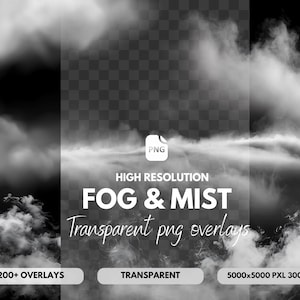 Colección de 200 superposiciones de humo, niebla y neblina, PNG transparente de alta calidad, textura de humo y niebla, superposición de humo y neblina, atmósfera de niebla y neblina