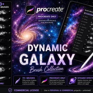 Más de 70 pinceles de galaxia para Procreate: pinceles dinámicos para dibujar el espacio, efectos cósmicos y arte digital.