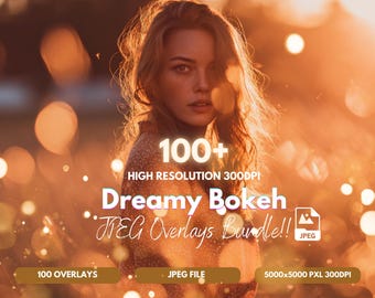 Bokeh Light Overlay Bundle: 100+ Photo Effects for Photoshop, Canva (JPEG Digital Download)