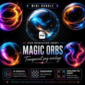 Sobreposições de fotos de orbe mágico: efeitos de luz fantásticos, 300 DPI (download digital PNG)