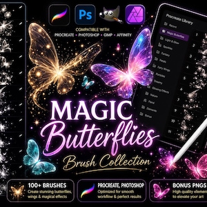Magischer Schmetterling: Procreate-Stempel, Photoshop-Pinsel, PNG-Overlays (Digitaler Download)