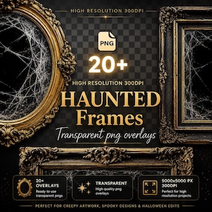 Cornice vintage infestata: sovrapposizioni fotografiche gotiche per Halloween (download digitale PNG)