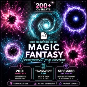 Pacchetto di overlay fantasy Mega Magic, file png di magia dark fantasy, png trasparenti, overlay di magia arcana