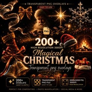Christmas Magic PNG Overlays: 200+ Holiday Photo Effects (Instant Download)