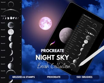 Set de pinceles Procreate Night Sky: Lunas, estrellas y auroras (descarga digital)