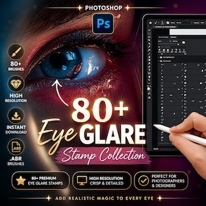 Pędzle Eye Catchlight: Photoshop Portrait Eye Glare, stemple Eye Glare w formacie .abr, cyfrowe pędzle do portretów (pobieranie cyfrowe)