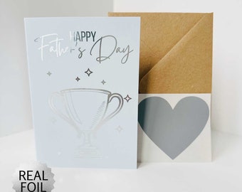 Father's Day Silver Foiled DIY Scratch Reveal Card - Silver Trophy