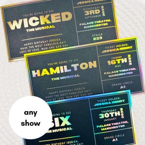 Personalised Black Foiled Theatre Ticket | Theatre Ticket | Surprise Voucher | Show Reveal | Musical | Concert | Theatre | Broadway
