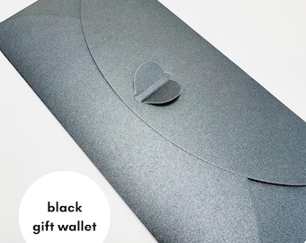 DL Schwarze Geschenktasche | Geschenk Umschlag | Geldbeutel | Gutscheine Halter | 22cm x 11cm