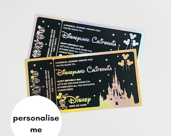 Foiled Disneyland California Gift Ticket | Disney Trip Reveal | Disneyland California | Holiday Reveal | Birthday Gift | Christmas Gift