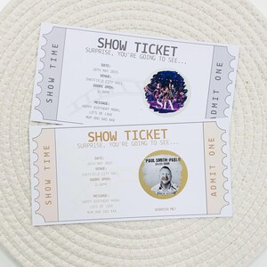 Personalisierte Theater Show Scratch Reveal Ticket | Event-Eintritt | Überraschungsgutschein | Musikalische Show Reveal