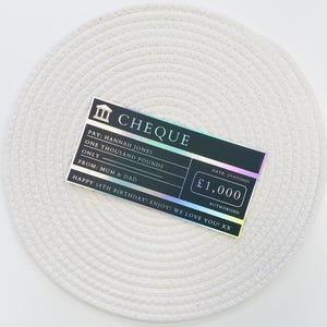 Personalisierte schwarze folierte Karo | Geschenkgutschein | Geldgeschenk | Überprüfen Sie | Foliert | Überraschungs Geldgeschenk