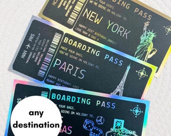 Foiled Holiday Reveal Ticket | Boarding Pass | Surprise Trip | Staycation | Holiday Surprise | Christmas Gift