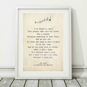 Wicked The Musical - For Good - Song Lyric Art Poster Druck - Größen A4-A3