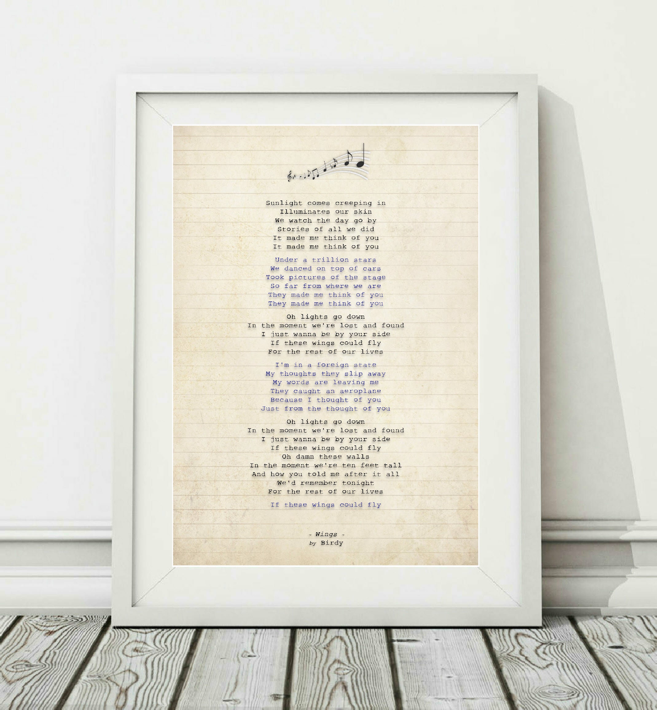 Birdy - Wings - PRINTABLE Song Lyric Art Poster Print - Instant Digital Download