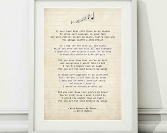 Bette Midler - Wind Beneath My Wings (v.2) - PRINTABLE Song Lyric Art Poster Print - Instant Digital Download