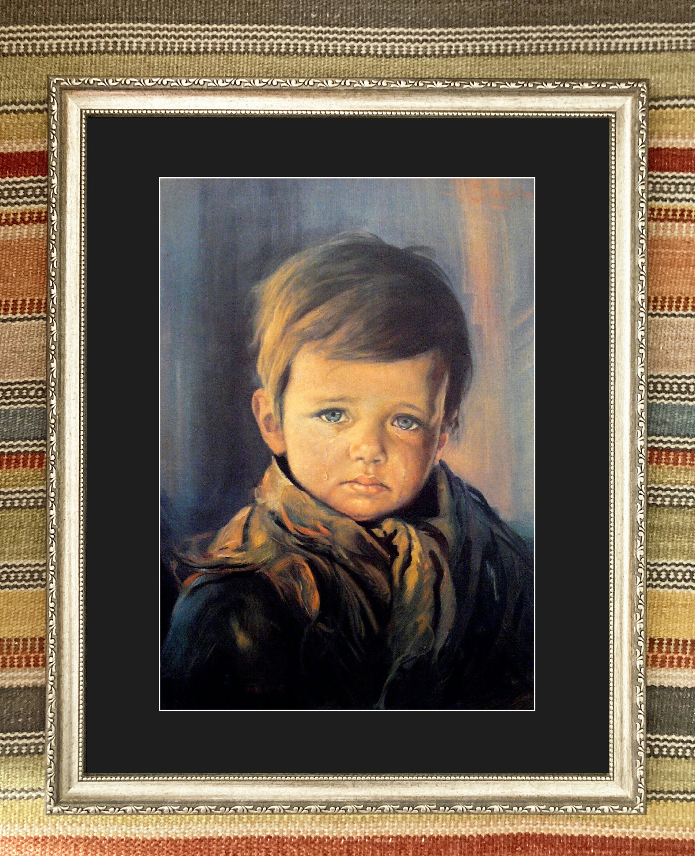 El niño que llora de Giovanni Bragolin Era Tretchikoff - Impresión artística vintage kitsch enmarcada de gran tamaño