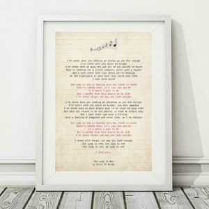 Chris de Burgh - La dama de rojo - Impresión de cartel de arte lírico de canción IMPRIMIBLE - Descarga digital instantánea