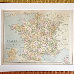 Mapa antigo ORIGINAL RARO de 1878 da França - Atlas colegiado - William Collins