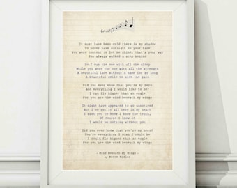 Bette Midler - Wind Beneath My Wings (v.2) - Song Lyric Art Poster Print - Sizes A4 A3